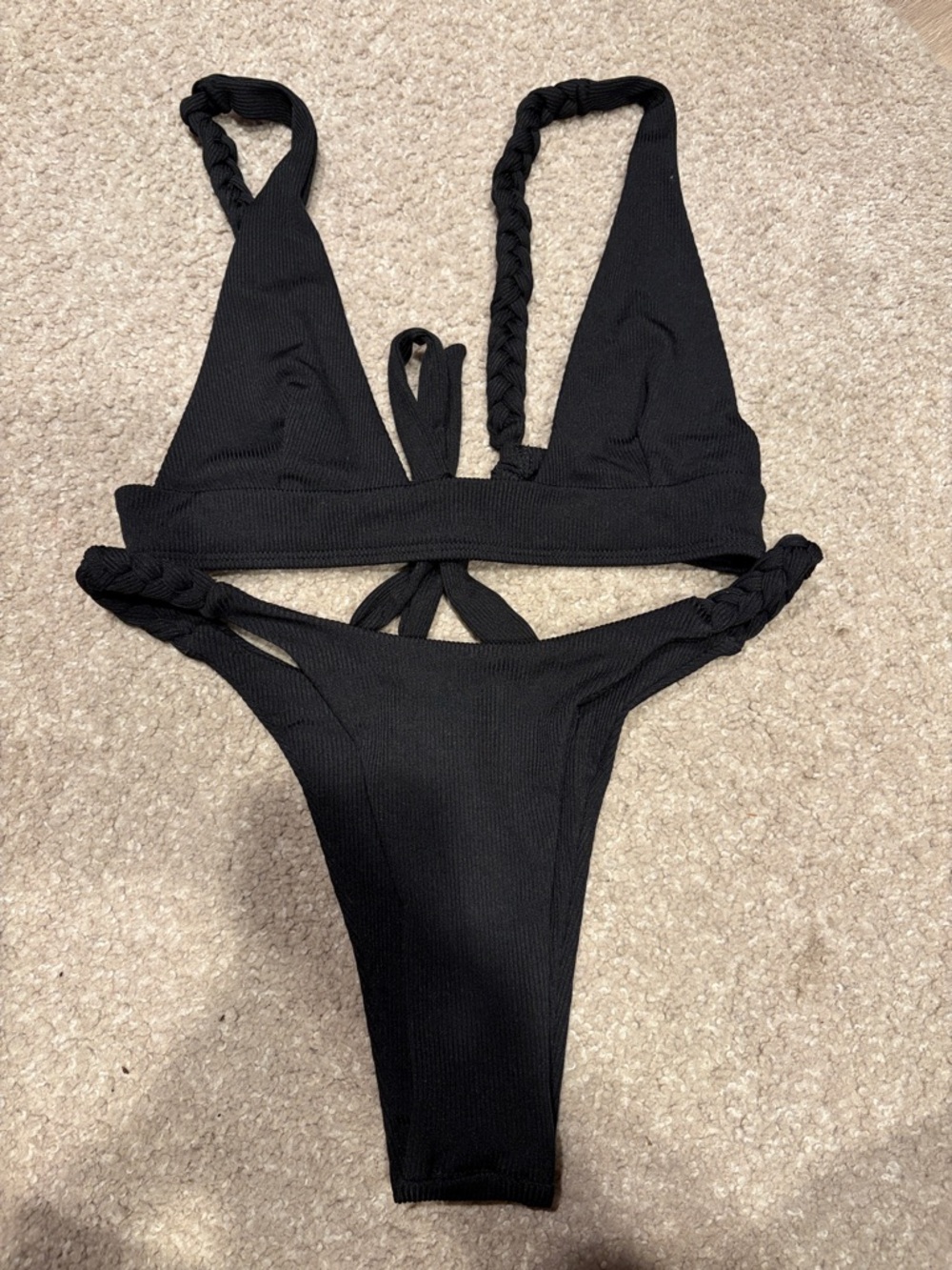 Black Braided Strap Bikini Set